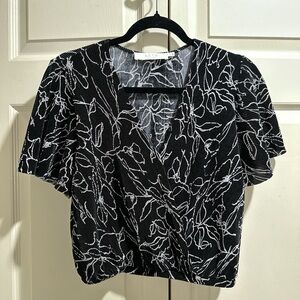 ASTR The Label Floral Wrap Top in Black & White